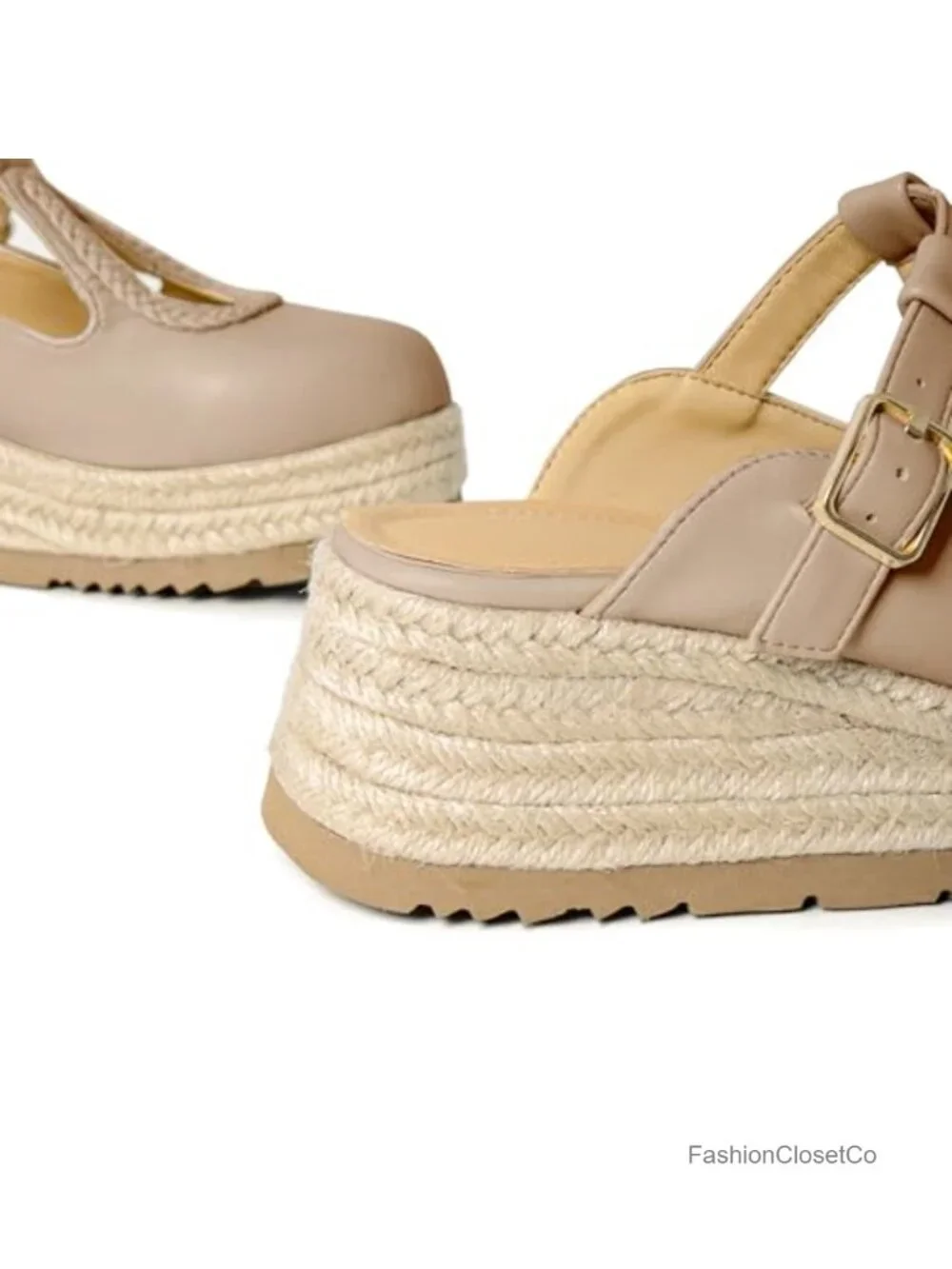 Platform Espadrilles Wedge Sandals Round Closed Toe Mary Jane Dress Shoes Slip